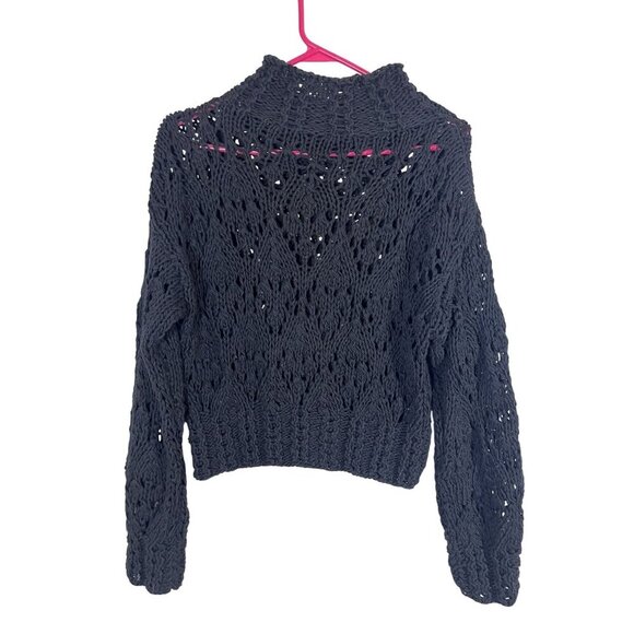 Sweater S Black Knit Cable Fisherman Old Money Preppy Neutral Boho Cropped 80s - Picture 1 of 7